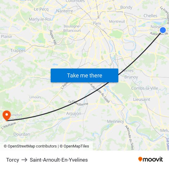 Torcy to Saint-Arnoult-En-Yvelines map
