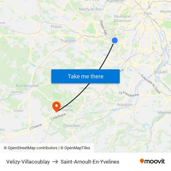 Velizy-Villacoublay to Saint-Arnoult-En-Yvelines map