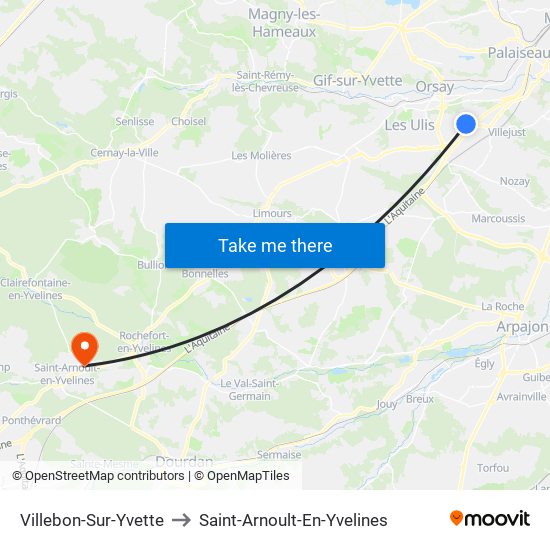 Villebon-Sur-Yvette to Saint-Arnoult-En-Yvelines map