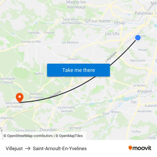Villejust to Saint-Arnoult-En-Yvelines map