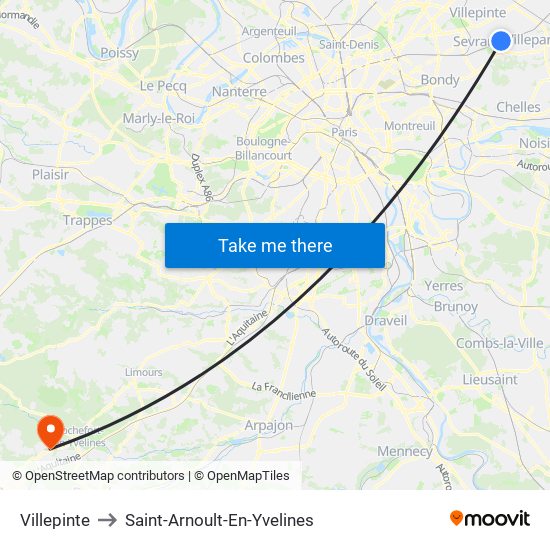 Villepinte to Saint-Arnoult-En-Yvelines map