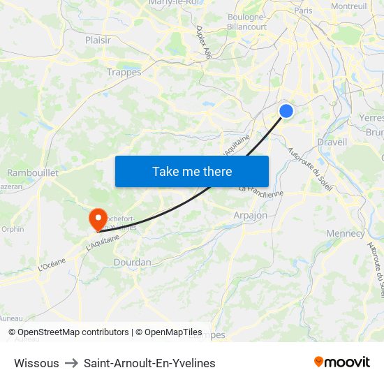 Wissous to Saint-Arnoult-En-Yvelines map