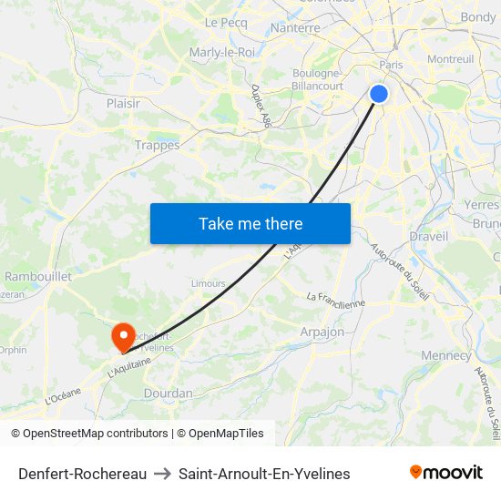Denfert-Rochereau to Saint-Arnoult-En-Yvelines map