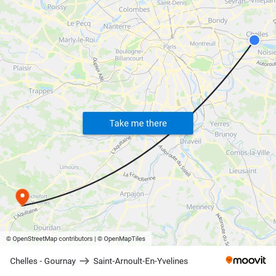 Chelles - Gournay to Saint-Arnoult-En-Yvelines map