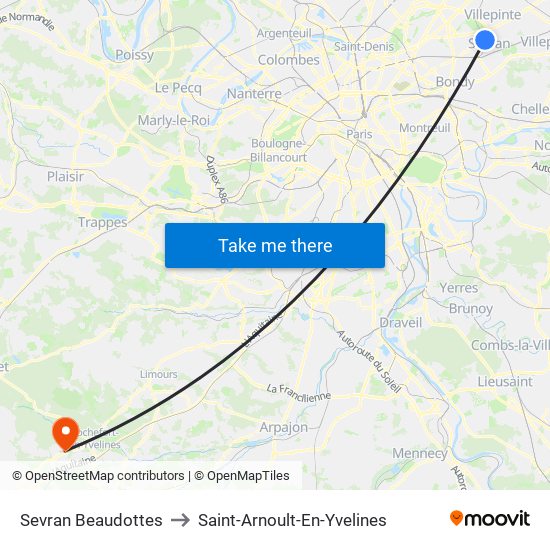 Sevran Beaudottes to Saint-Arnoult-En-Yvelines map