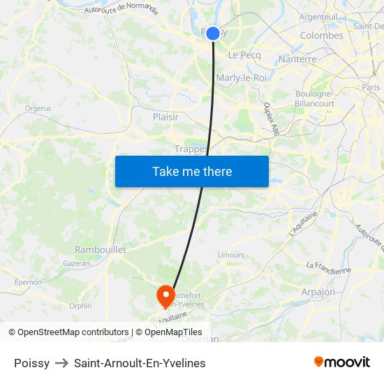 Poissy to Saint-Arnoult-En-Yvelines map