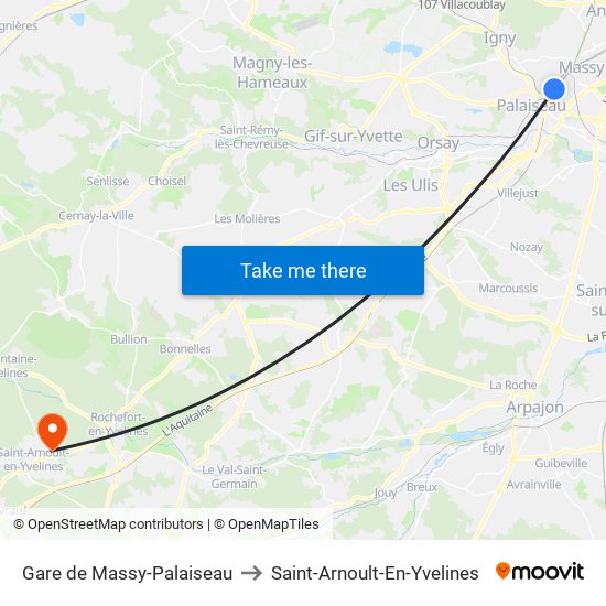 Gare de Massy-Palaiseau to Saint-Arnoult-En-Yvelines map