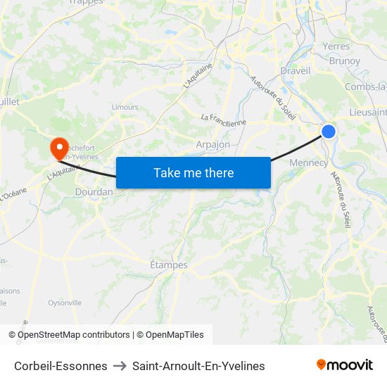 Corbeil-Essonnes to Saint-Arnoult-En-Yvelines map