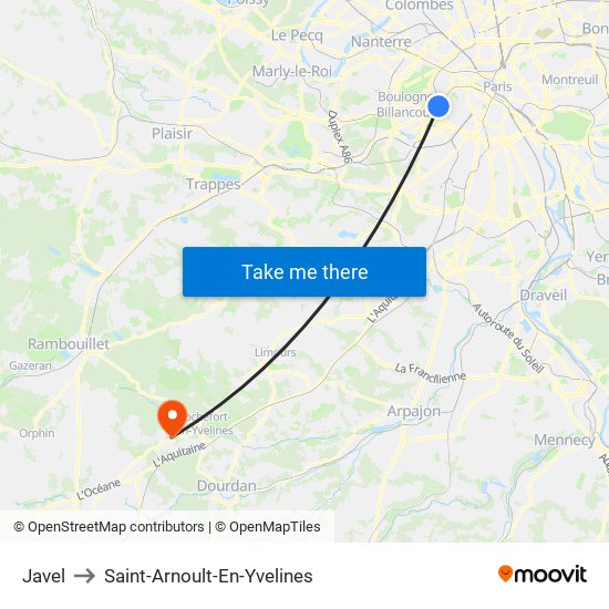Javel to Saint-Arnoult-En-Yvelines map