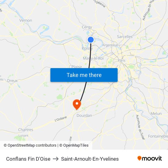 Conflans Fin D'Oise to Saint-Arnoult-En-Yvelines map