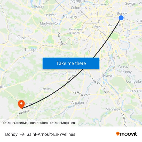Bondy to Saint-Arnoult-En-Yvelines map