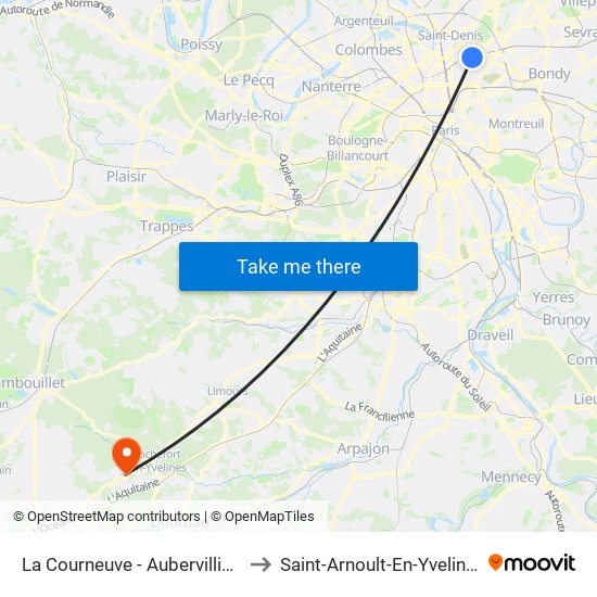La Courneuve - Aubervilliers to Saint-Arnoult-En-Yvelines map