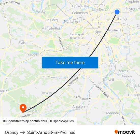 Drancy to Saint-Arnoult-En-Yvelines map