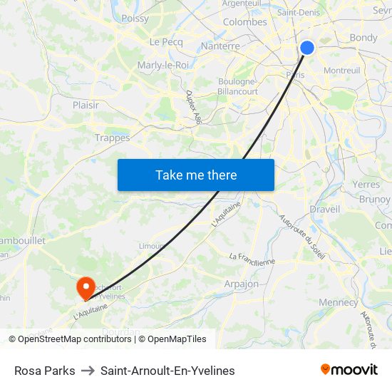 Rosa Parks to Saint-Arnoult-En-Yvelines map