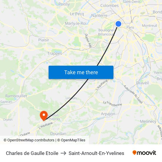 Charles de Gaulle Etoile to Saint-Arnoult-En-Yvelines map