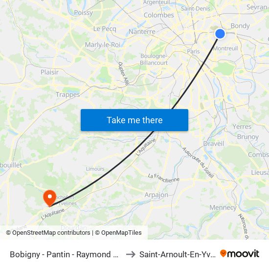 Bobigny - Pantin - Raymond Queneau to Saint-Arnoult-En-Yvelines map