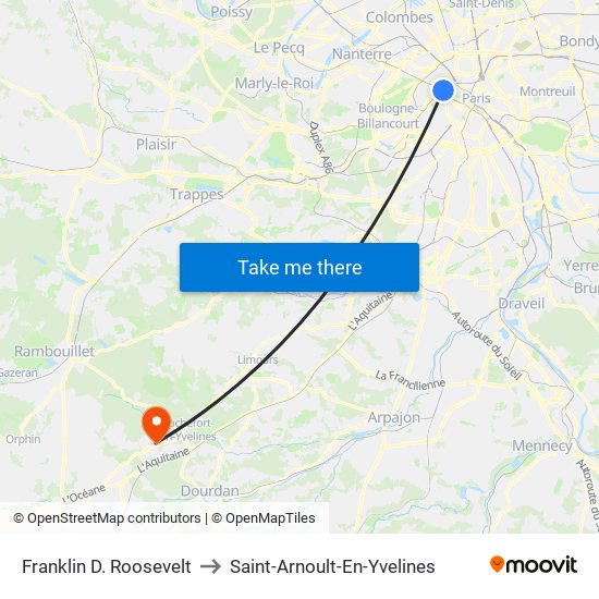 Franklin D. Roosevelt to Saint-Arnoult-En-Yvelines map