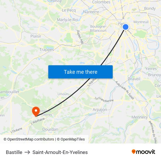 Bastille to Saint-Arnoult-En-Yvelines map