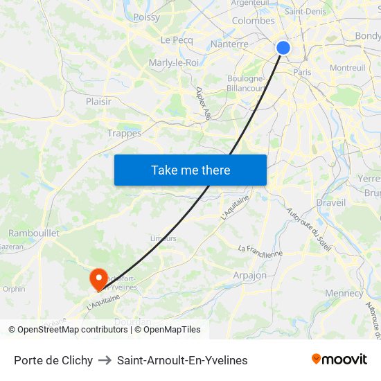 Porte de Clichy to Saint-Arnoult-En-Yvelines map