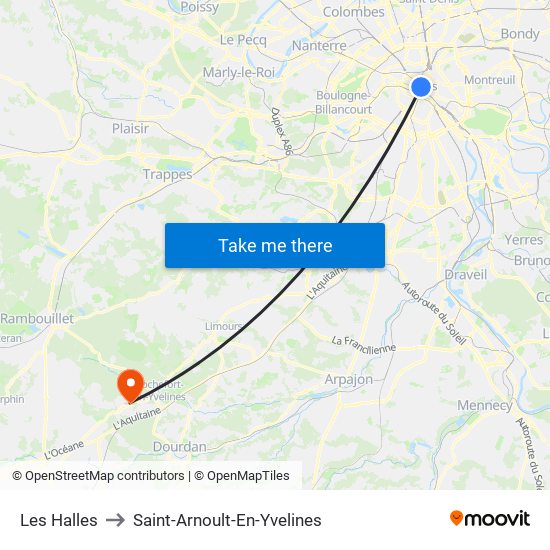 Les Halles to Saint-Arnoult-En-Yvelines map