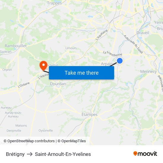 Brétigny to Saint-Arnoult-En-Yvelines map
