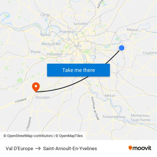 Val D'Europe to Saint-Arnoult-En-Yvelines map