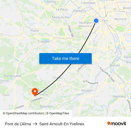 Pont de L'Alma to Saint-Arnoult-En-Yvelines map