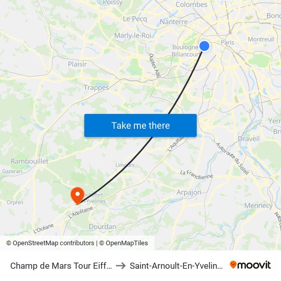 Champ de Mars Tour Eiffel to Saint-Arnoult-En-Yvelines map