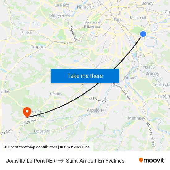 Joinville-Le-Pont RER to Saint-Arnoult-En-Yvelines map