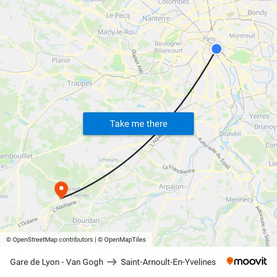 Gare de Lyon - Van Gogh to Saint-Arnoult-En-Yvelines map