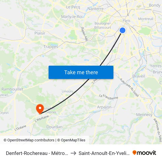 Denfert-Rochereau - Métro-Rer to Saint-Arnoult-En-Yvelines map