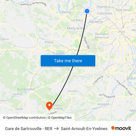 Gare de Sartrouville - RER to Saint-Arnoult-En-Yvelines map