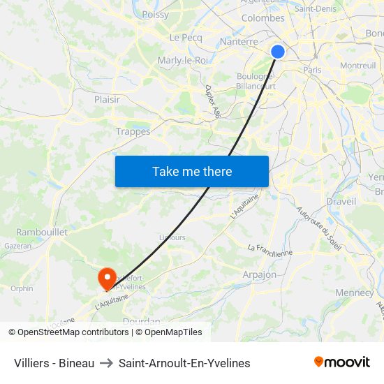 Villiers - Bineau to Saint-Arnoult-En-Yvelines map