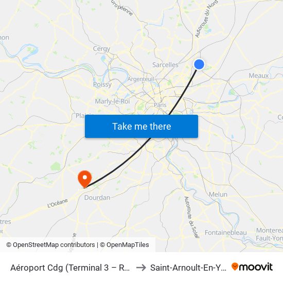 Aéroport Cdg (Terminal 3 – Roissypôle) to Saint-Arnoult-En-Yvelines map