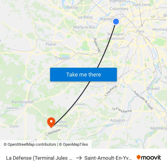 La Défense (Terminal Jules Verne) to Saint-Arnoult-En-Yvelines map