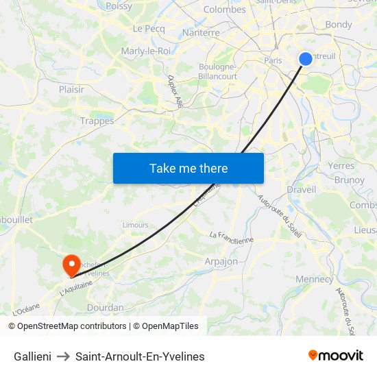 Gallieni to Saint-Arnoult-En-Yvelines map