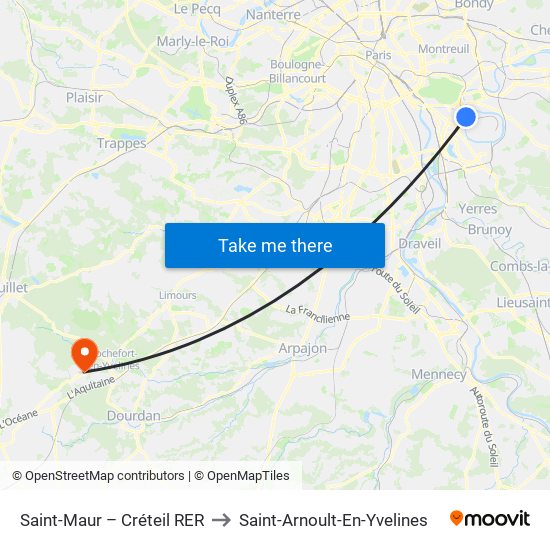 Saint-Maur – Créteil RER to Saint-Arnoult-En-Yvelines map