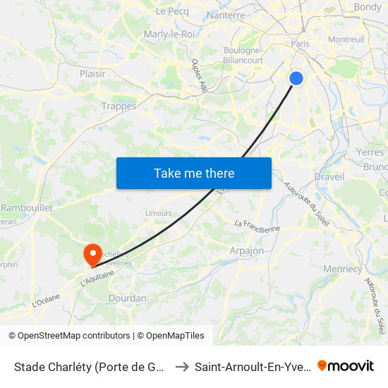 Stade Charléty (Porte de Gentilly) to Saint-Arnoult-En-Yvelines map