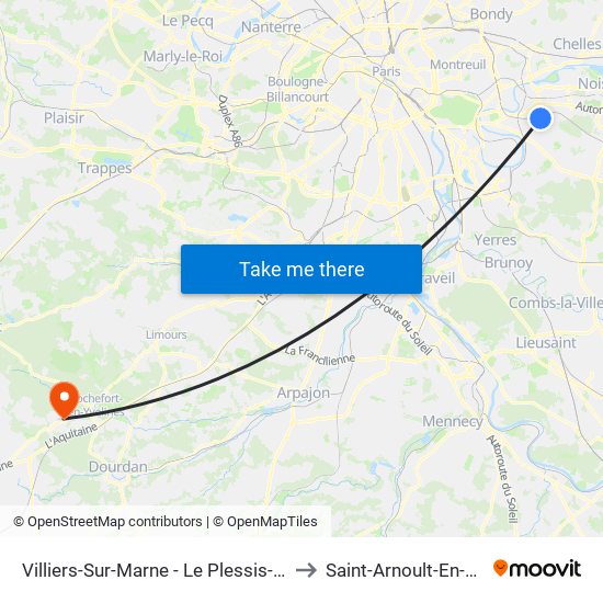 Villiers-Sur-Marne - Le Plessis-Trévise RER to Saint-Arnoult-En-Yvelines map