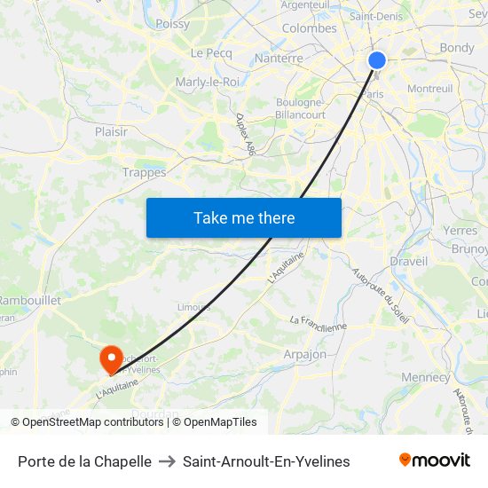 Porte de la Chapelle to Saint-Arnoult-En-Yvelines map