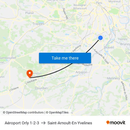 Aéroport Orly 1-2-3 to Saint-Arnoult-En-Yvelines map