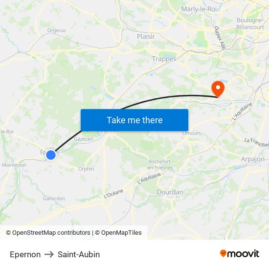 Epernon to Saint-Aubin map
