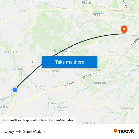 Jouy to Saint-Aubin map
