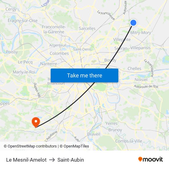 Le Mesnil-Amelot to Saint-Aubin map