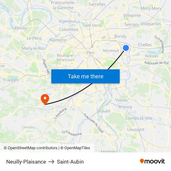 Neuilly-Plaisance to Saint-Aubin map
