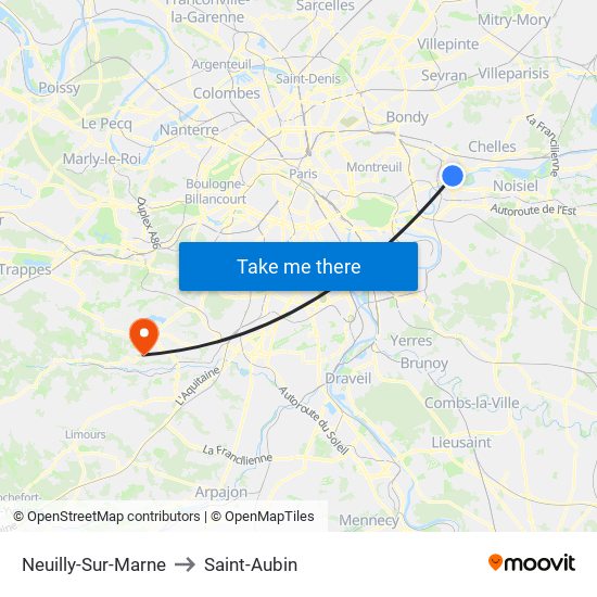 Neuilly-Sur-Marne to Saint-Aubin map