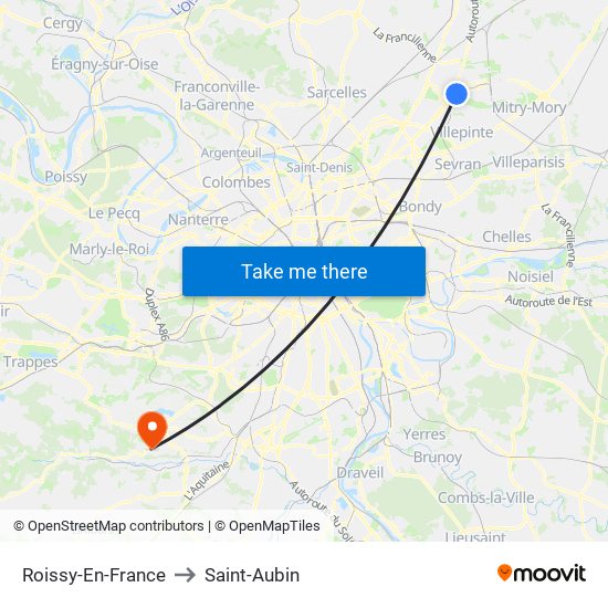 Roissy-En-France to Saint-Aubin map