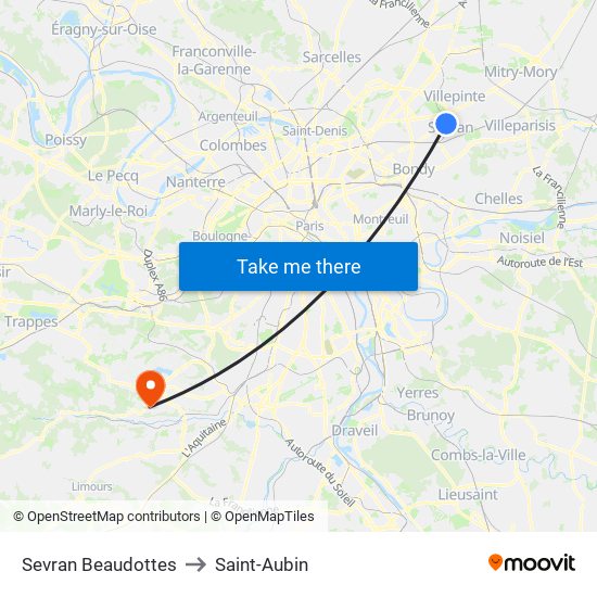 Sevran Beaudottes to Saint-Aubin map