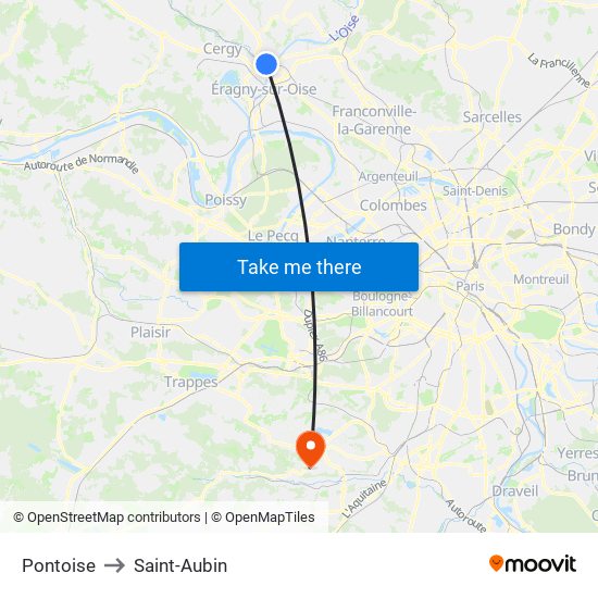 Pontoise to Saint-Aubin map