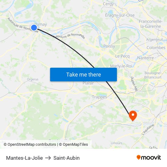 Mantes-La-Jolie to Saint-Aubin map